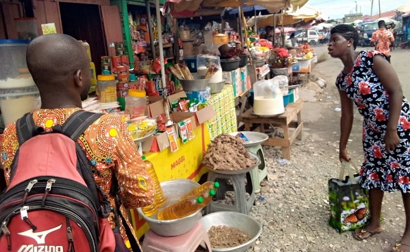 Some food items displayed at the Kasoa market