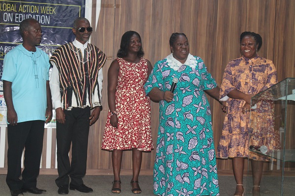 Dr Esther Offei Aboagye(with microphone) together with Mr Joseph Atsu Homadzi(in smock)Chairperson,GNECC and other dignitaries launching the event. Photo Godwin Ofosu-Acheampong