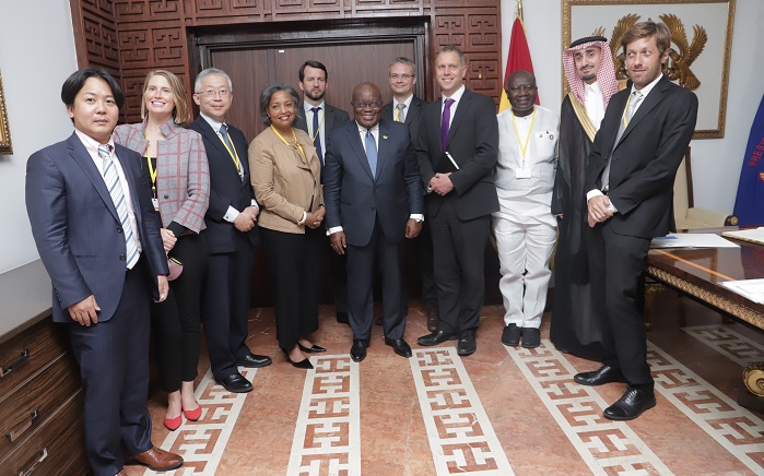 President Akufo-Addo (fifth from right) with Executive Directors of the African Development Bank after a meeting