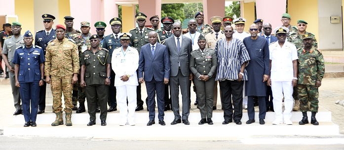 Mr. Dominic Aduna Bingab Nitiwul (fifth from left) and Vice Admiral Seth Amoama (third from left) with other ECOWAS chiefs of Defence staff. Photo. Geoffrey Buta