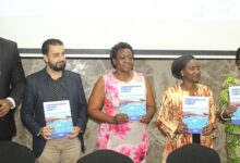 Madam Adelaide Anno-Kumi (right),Mr Nnamdi Iwuora (left),Ms Abibatou Wane-Fall (second from right) and other dignitaries launching the report. Photo. Ebo Gorman
