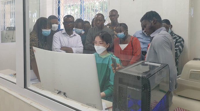 The laboratory scientists taken through a training procedure by a KOICA trainer