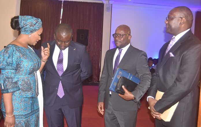 Mrs Samira Bawumia (left) interacting with Dr Kwabena Tandoh (second from left).With them are Mr Andrew Agyapa Mercer (second from right) and Mr Oscar Amonoo- Neizer. Photo Michael Ayeh,.