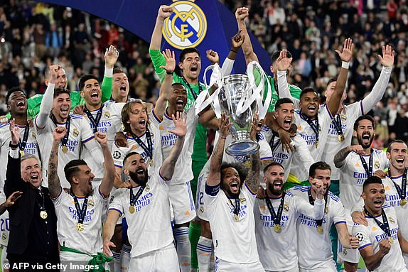 Real Madrid players celebrate the Champions League triumph