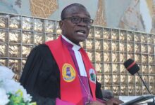 Rt Rev. Prof Joseph M Y Edusa-Eyison addressing the synod. Photo Godwin Ofosu-Acheampong