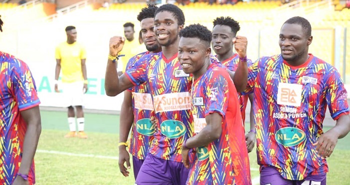 Seidu (second left) joined by his teammates to celebrate his goal