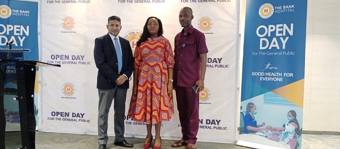 Mr Poovan (left) with Grace Awotwe, Chief Financial Officer of the Bank Hospital (middle) and William Y. Ansah, Chief Executive of Origin8