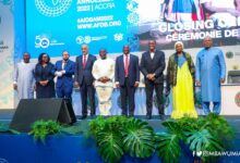 Vice President, Dr Bawumia (fourth from right),Mr Ken Ofori-Atta(fifth from left) and Dr Adesina (third from right) with some dignitaries at the closing ceremony
