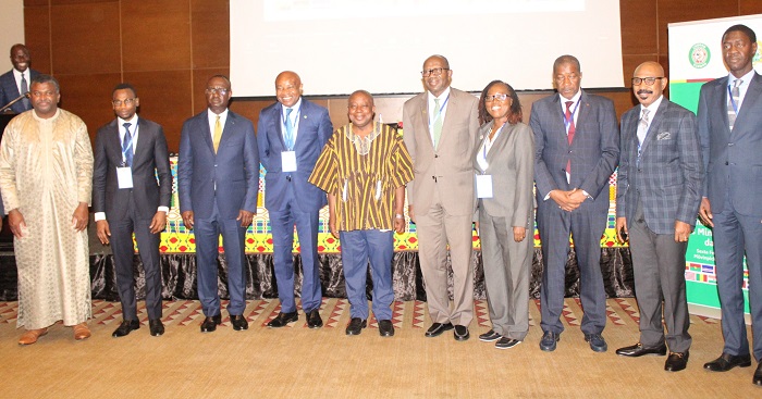 Mr Kwaku Agyeman-Manu(in smock), Prof.Stanley Okolo (fourth from left) with the ECOWAS health minister.Photo. Ebo Gorman
