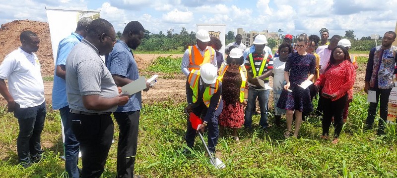 • -Dr Donkor cutting sod for works to starta