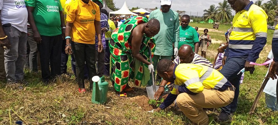 Nana Bediako (holding a shovel) to plant a tree at the Gold Fields Ghana Green Ghana event
