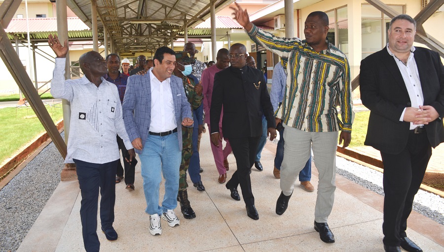 Mr Abou Shamaa(second from left) and Mr Abraham Dwuma Odoom(left) showing Mr Dominic Nitiwul(middle)with Dr Nana Ayew Afriyie(second from right) Chairman, Parliametary Select Committee on Health and others round the hospital