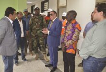 Dr Said Deraz (third from right) interacting with Mr Abou Shamaa (left) with them are Brig. Gen. P.K. Ayibor (fourth from right) and other officials of Euroget during the tour of the hospital.
