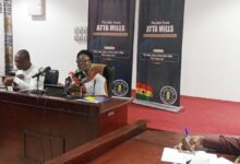 • Prof. Edu-Buandoh (right) addressing the media. With her is Prof. George K. T. Oduro