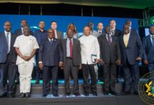 Nana Addo Dankwa Akufo-Addo with the officials after the launch of the Development Bank Ghana