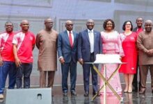 Dr Bawumia (7th from left) with Dr Oteng-Gyasi (6th from left) with other dignitaries during the event