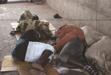 • Some migrants sleeping comfortably under the Kwame Nkrumah Circle Interchange