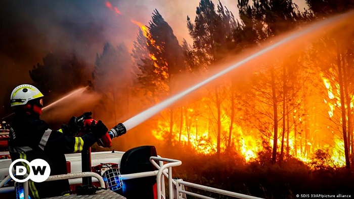 • Firefighters battling to control fires which have been destroyed more than 14,000 hectres of land in parts of France