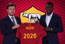 • Afena-Gyan (right) with AS Roma general manager Tiago Pinto