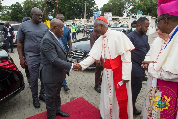 President Akufo-Addo (left) exchanging greetings with Cardinal Appiah Turkson at the ceremony