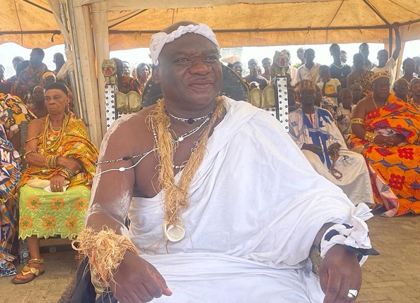 Nana Conduah VI (in white) sitting in state and other elders at the durbar to climax the festival