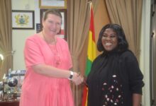 Ms Kati Csaba the High Commissioner of canada exchanging pleasantries with Ms Cecilia Daapah after their discussion. Photo. Vincent Dzatse
