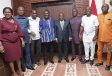 President Akufo-Addo (middle) with legends of Kumasi Asante Kotoko at the Jubilee House