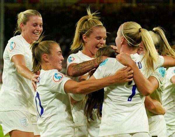 England’s women celebrating one of their goals
