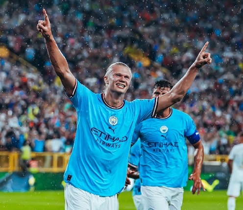 • Haaland (left) joined by Diaz to celebrate City's lone goal