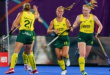 • South Africa’s ladies celebrating a goal