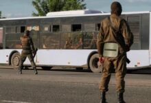 • Captured Ukrainian troops on a bus