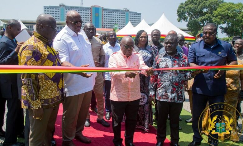 • Inset: President Akufo-Addo (middle) cutting tape to hand over the buses
