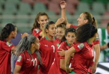 • Morocco celebrating one of their goals against Uganda