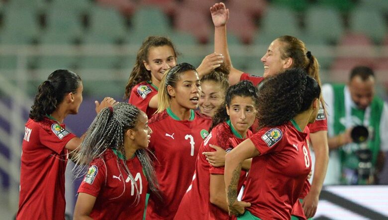 • Morocco celebrating one of their goals against Uganda