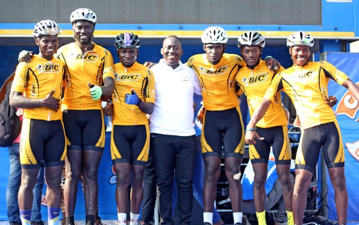 • Mr Nornyibey (middle) with captains of the cycling clubs