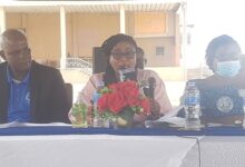 • Inset; Ms Salomey Tom (middle) addressing the residents at the durbar
