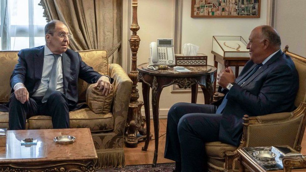 • Egyptian Foreign Minister Sameh Shokry (R) met Sergei Lavrov on Sunday