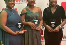 • The Vodafone team displaying the awards