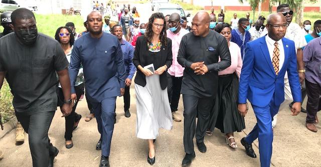 • Mrs Thompson being led by Mr Ablakwa during the tour