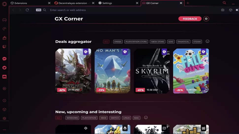 Opera's GX gaming browser integrates Discord, adds 'hot tab' killer