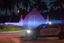 A police car was seen outside Donald Trump's Mar-a-Lago resort on Monday