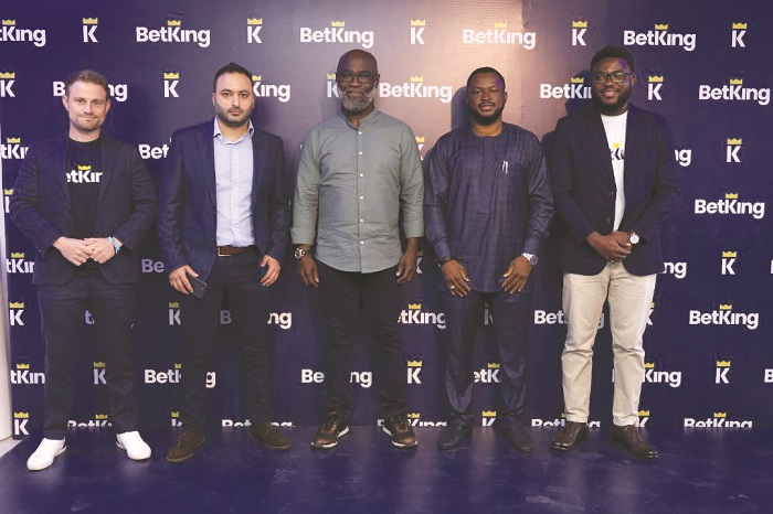 • Messrs Moore, Joe Richa (Head of Operations of Betking Ghana), Mireku, Gossy Ukanwoke (Managing Director of BetKing Nigeria) and Quaye, at the launch of BetKing in Ghana