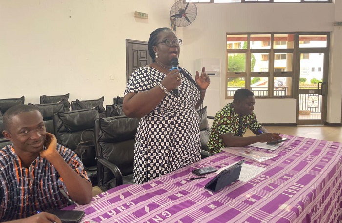 Mrs Gifty Sekyi-Bremansu (inset) speaking to participants in the programme