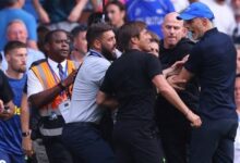 • Tuchel (left) and Antonio Conte lost their cool during the Chelsea v Tottenham clash