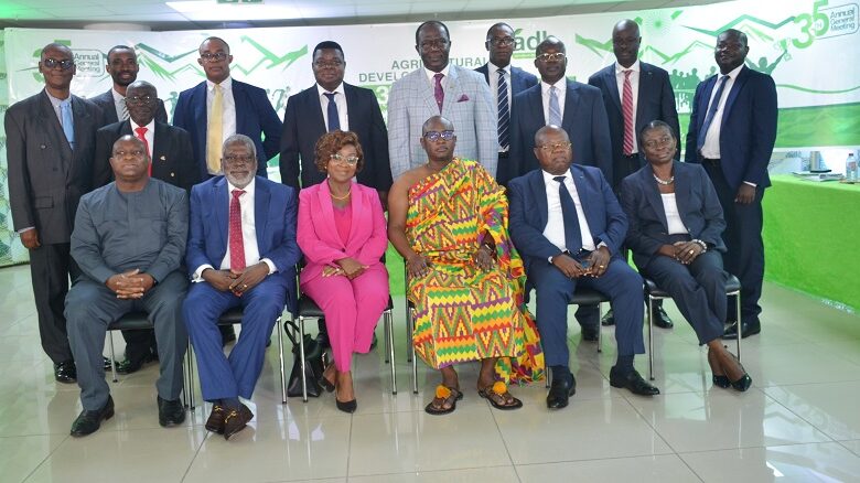 • Daasebre Akumoah Agypong II (third from right seated)Board Chairman and Dr John Kofi Mensah(second from right) MD of ADB with other board members