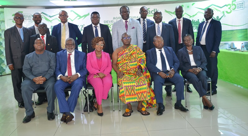 • Daasebre Akumoah Agypong II (third from right seated)Board Chairman and Dr John Kofi Mensah(second from right) MD of ADB with other board members