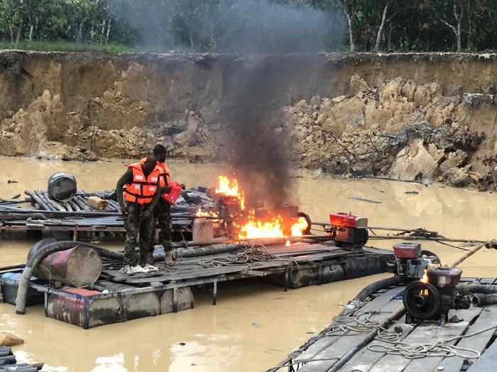Illegal Mining On River Offin Heavy Clampdown On galamseyers security Personnel Destroy 