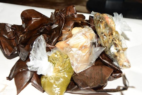 Inset: Some of the foods wrapped in polythene bagsliaising