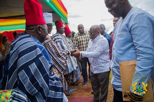 President Akufo-Addo (middle) exchanging plesantaries with chiefs on his arrival at a durbar