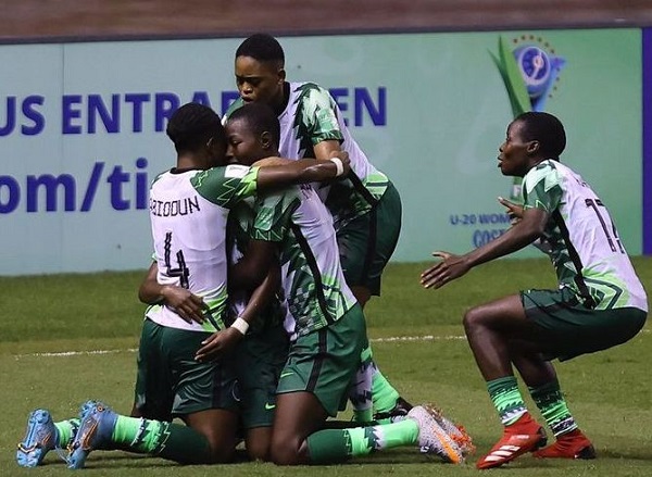 • Nigeria celebrating the goal that sent them to the quarters